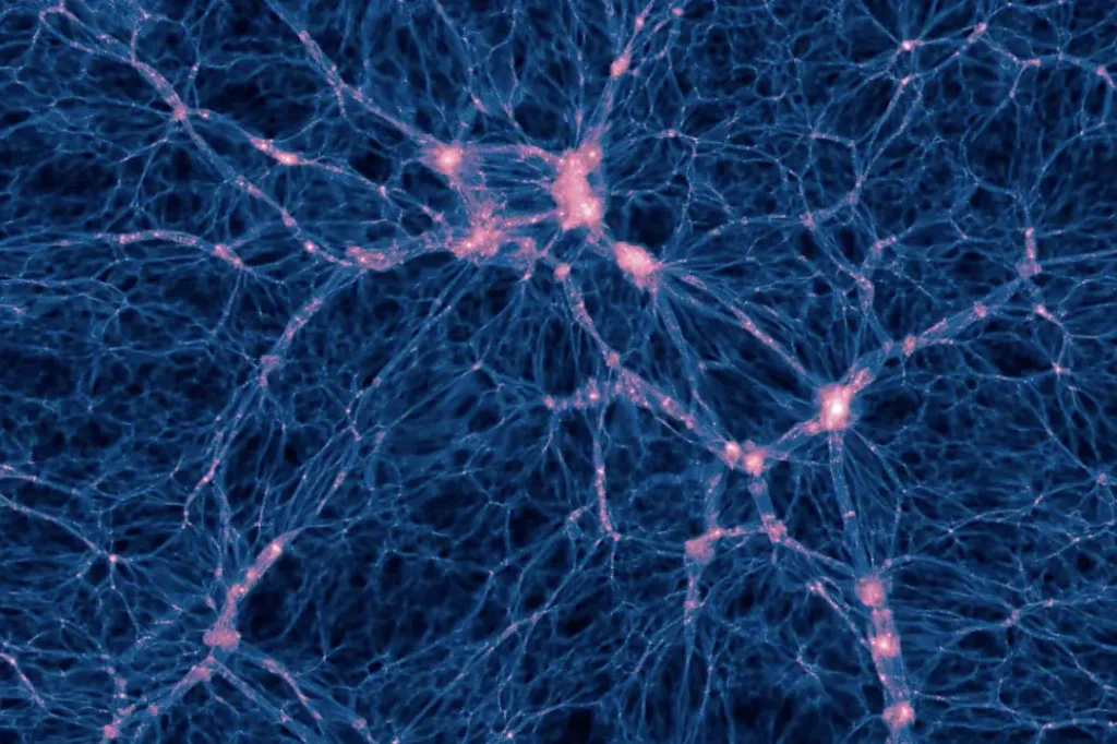 Simulation showing the cosmic web of dark matter connecting galaxies and galaxy clusters