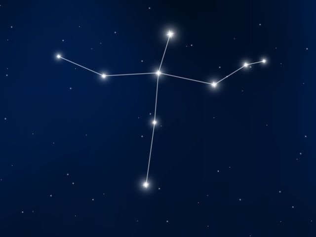 Cygnus constellation outlined in a cross shape against the night sky