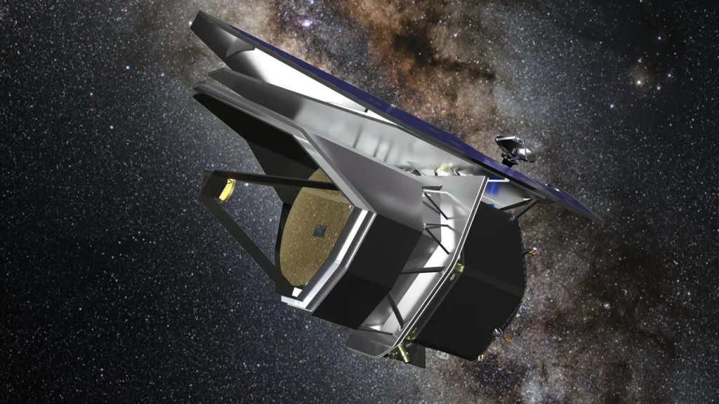 Artist’s concept of NASA’s PRIMA far-infrared space telescope against the Milky Way.