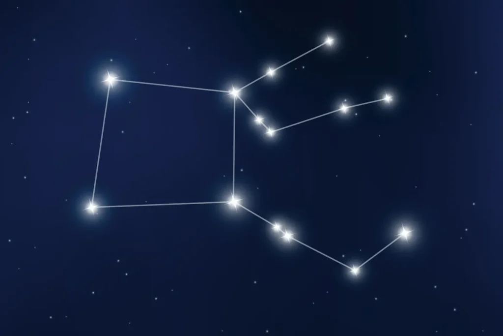 ALT text: Pegasus constellation outlined in the night sky, showing the Great Square of Pegasus and its surrounding stars
