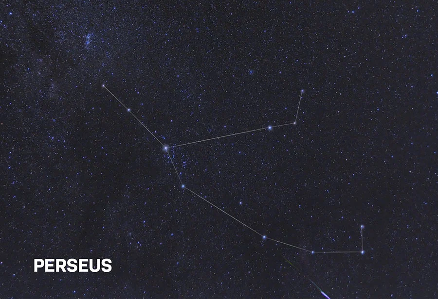 Perseus constellation outlined against a dense star-filled night sky